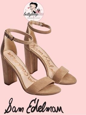 Sam Edelman Tan Suede Block Heel Sandals with Ankle Strap